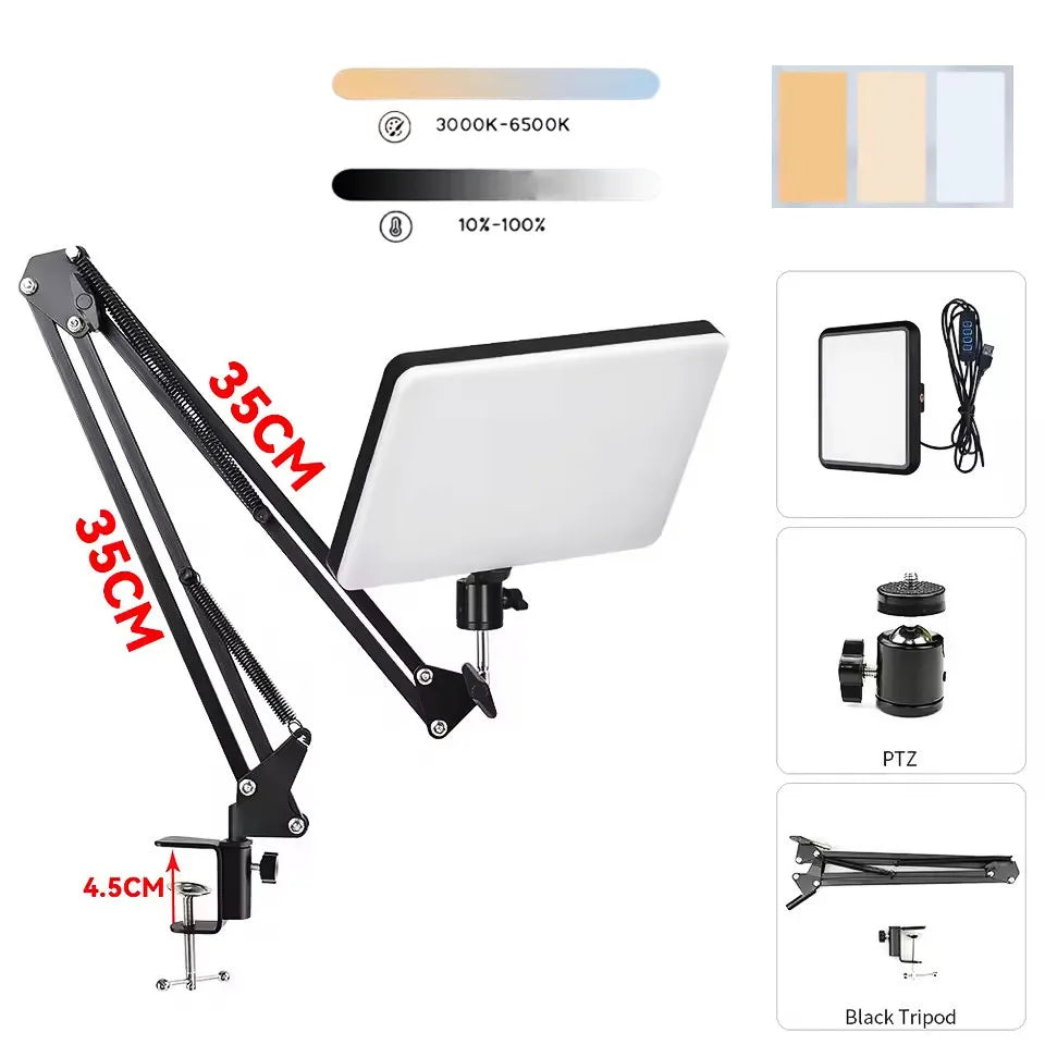 BSLIUFANG LED Photography Selfie Lights Conference Lighting Photo Studio Lamp With Scissor Arm Stand For YouTube Live Streaming