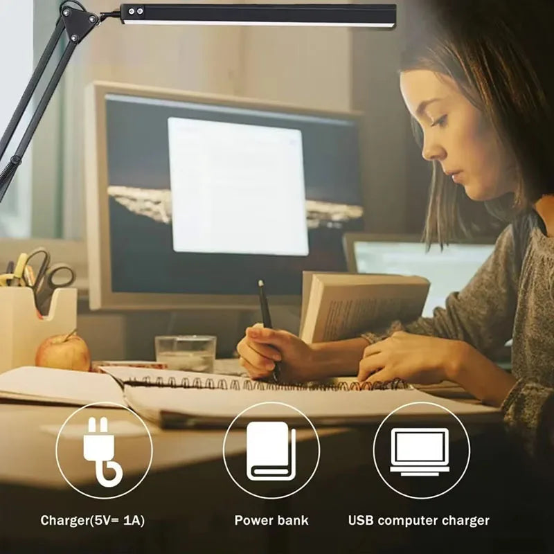 NEW 2026 3 Mode Dimmable LED Desk Lamp with Clamp, 10 Level Brightness Adjustable, Flexible Gooseneck for Study/Office/Bedroom