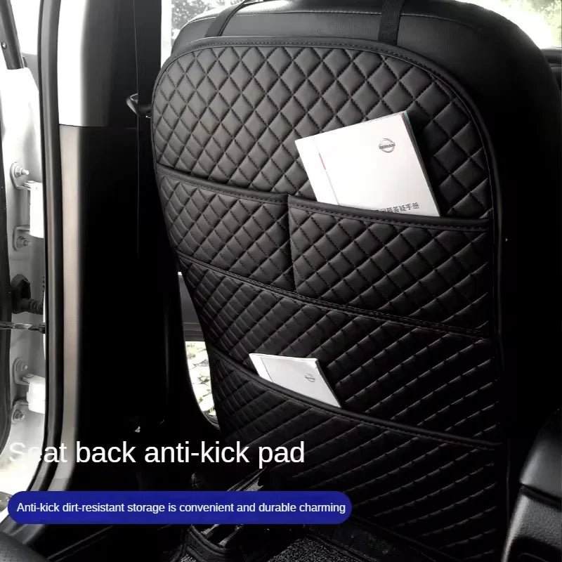 Universal Car Anti Kicks Pad With Organizer Pocket Leather Seat Back PU Leather Protector Cover Waterproof Child Kick Mats