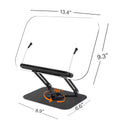 Acrylic Book Stand for Reading Adjustable Book Holder with 360° Rotating Base Elastic Page Clips Foldable Laptop Stand