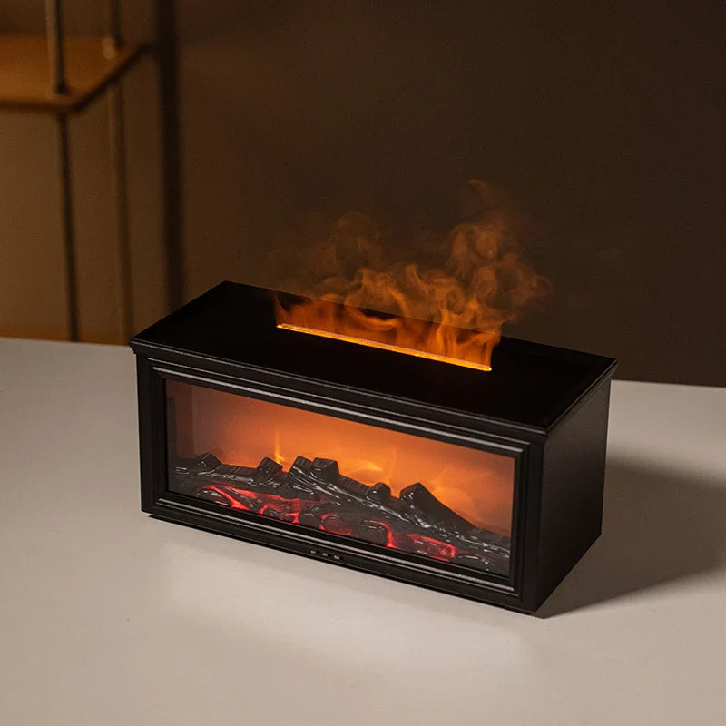 1PC Simulated Flame Fireplace Aroma Diffuser with Colorful Night Lights, 3-level Timer, USB Powered Air Humidifier