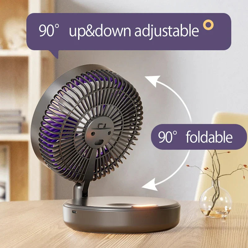 2024 New 5000mAh Rechargeable 3IN1 Multifunctional Portable Fan Wall Mounted Fan 90° Folding Fan 4 Gears With Warm Night Light