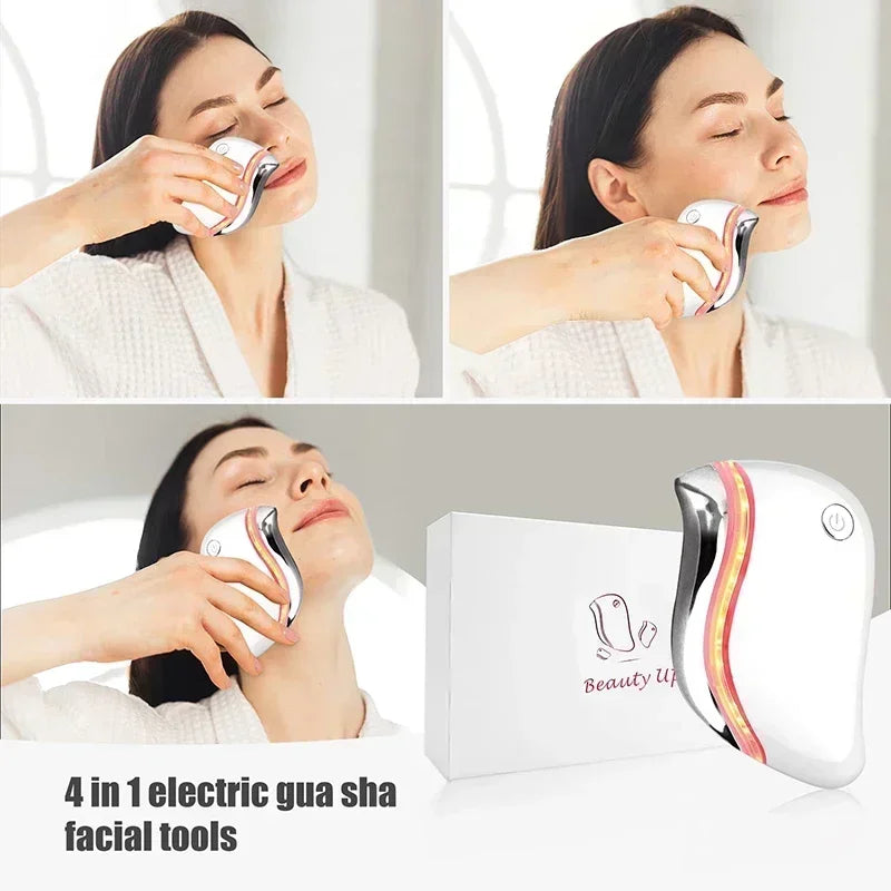 4 in 1 Electric Facial Scraping massager Heat Vibration Sculpting Tightening Tool Anti-Aging Wrinkles Eye Face Puffiness Relief