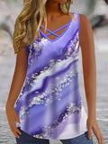 Plus Size Marble Print Tank Top Criss Cross Sleeveless