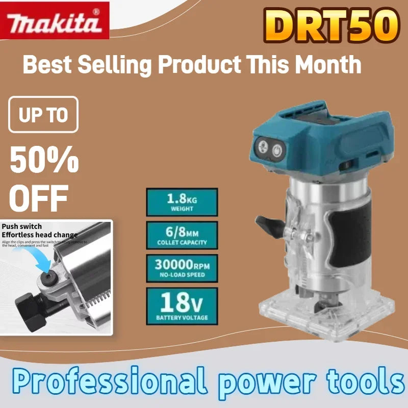Makita DRT50 Original Cordless Trimmer Rechargeable Trimming Machine Brushless Slotting Tool Milling Woodwork Engraving Machine