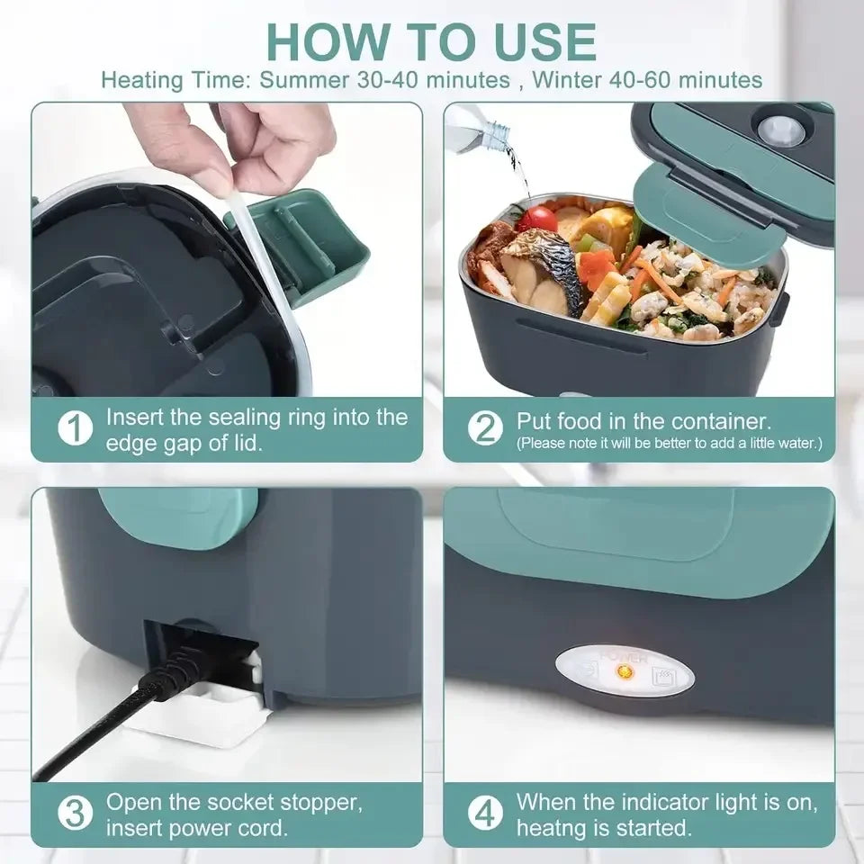 1.5L 60W Electric Lunch Box Food Warmer Portable Leak Proof Car Home Heater for Truckers Lunch Heating Microwave