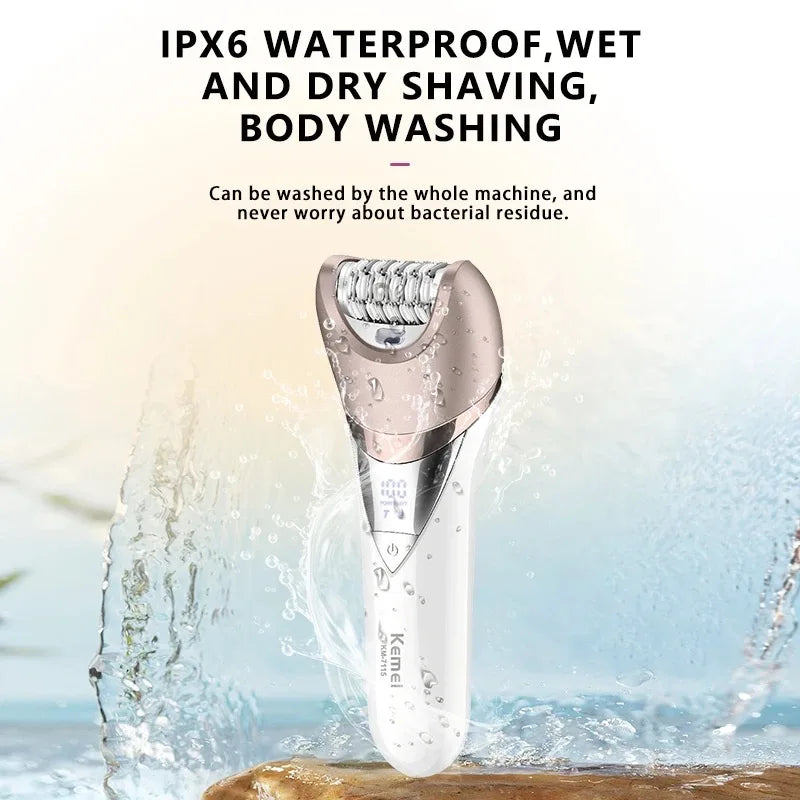 Kemei Bikini Armpit Hair Trimmer Pedicure Electric Razors Body Exfoliator 6 in 1 Epilator Pubic Hair Removal Shaver for Women
