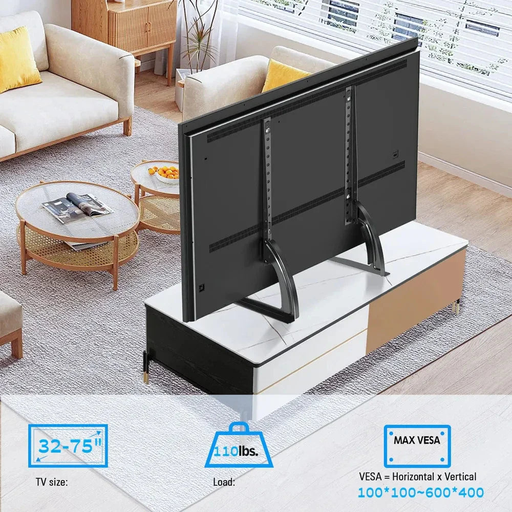 Universal Table Top TV Stand Mount for 32 to 75 Inch Screen TVs, TV Base 3-Level Height Adjustable TV Legs Max VESA 600x400mm