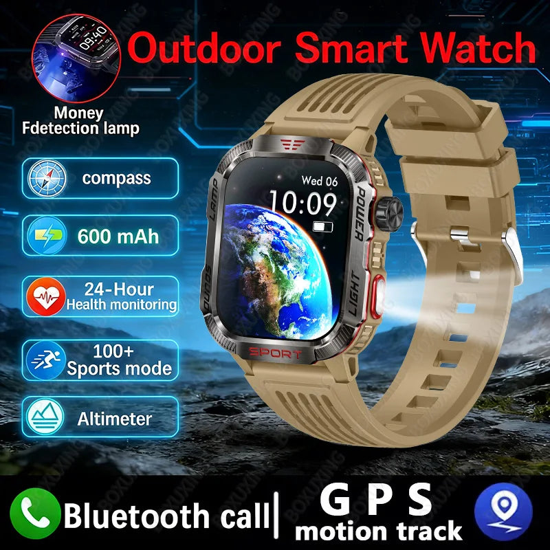 2026 New LED flashlight Military Smart Watch Men IP68 GPS Outdoor Sports Fitness Tracker Health Monitor 2.01" BT Call Smartwatch