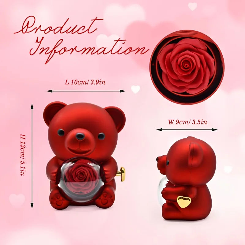 Teddy Bear Rose Gift Box | Jewelry Box,Includes Artificial Rose, Party Gift Box and Gift Bag,Ideal for Valentine'S Day, Mother'S