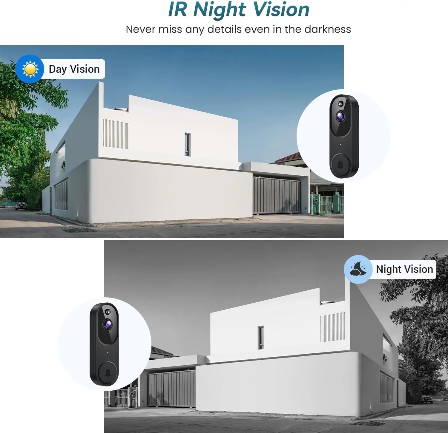 Wireless Video Doorbell Camera with Two-Way Audio, AI Motion Detection, Night Vision, Cloud Storage, 2.4G Wi-Fi