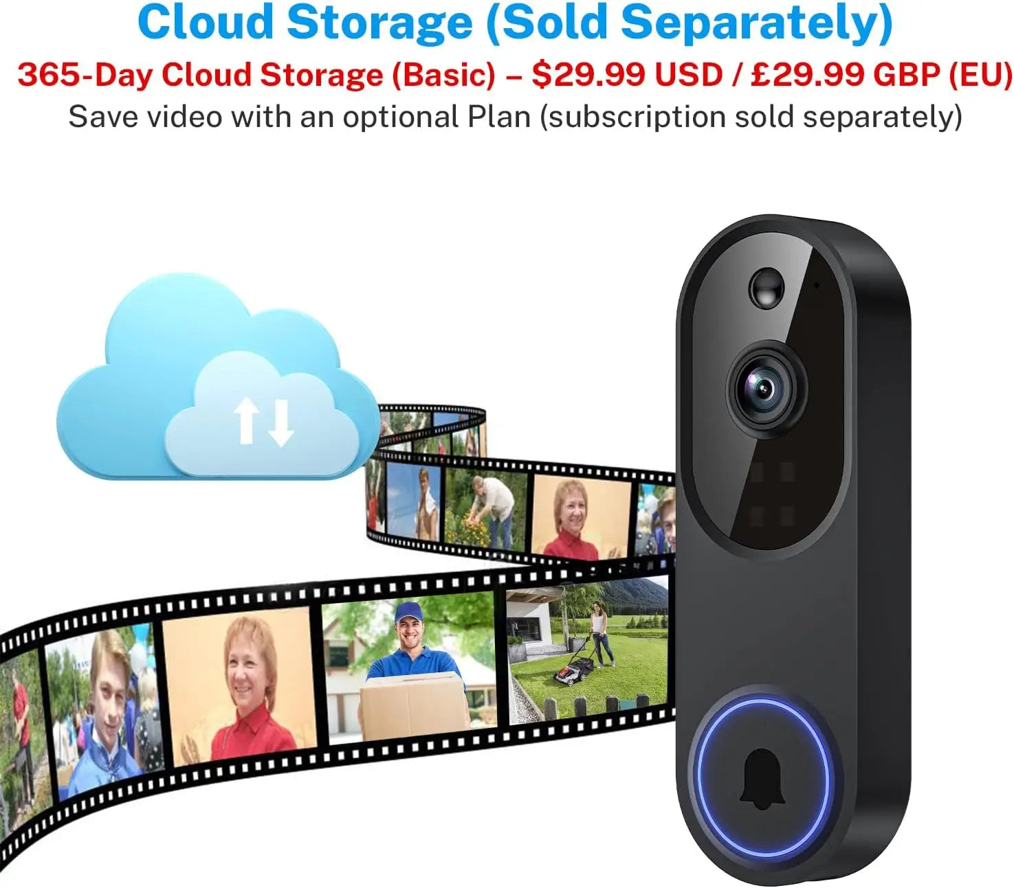 Wireless Video Doorbell Camera with AI Detection, Night Vision, 2-Way Talk, Battery Powered for Indoor/Outdoor Use