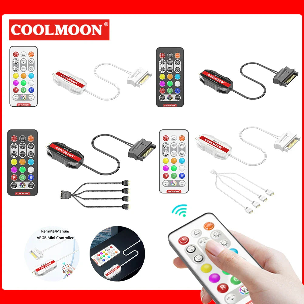 3 in 1/2 in 1 ARGB Controller Cable 5V 3 Pin 3Pin To SATA LED Color Intelligent Fan Controller HUB Adapter RGB Remote Controller