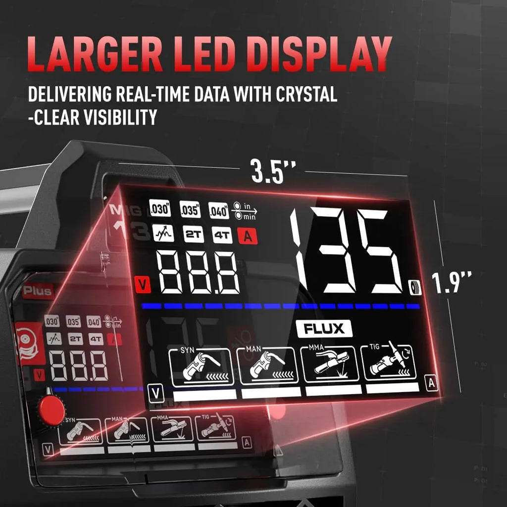 135A 3-in-1 MIG Welder, 110V/220V Dual Voltage with LED Display, Full Kit Includes Helmet & Gloves