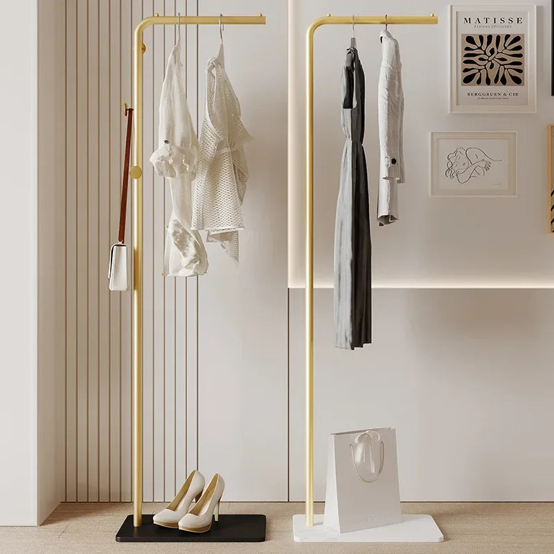 Cream Minimalist Floor Coat Rack Entryway Standing Coat Stand Multifunctional Bedroom Clothes Hanger Shelf Organizer Furniture