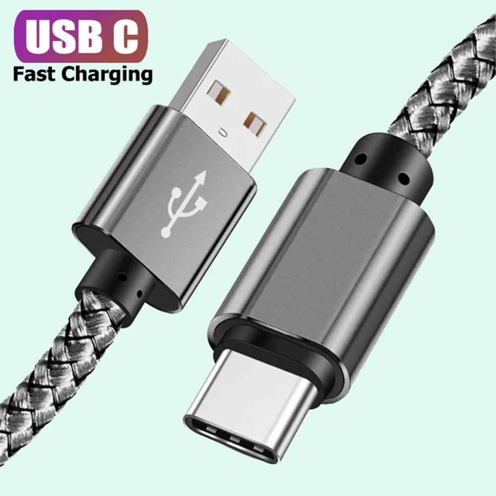 USB A to Type C Charging Cable 2A Fast Charger Nylon Data Cable 1M 2M 3M For Android Huawei Samsung TypeC Phone Charging Device