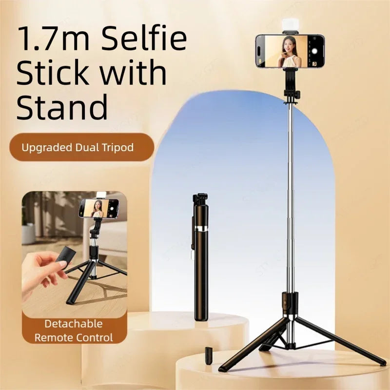 Selfie Stick 1.7 Meter Ultra Long Stretch Portable Phone Holder Bluetooth Remote With Fill light Tripod Stand For Live Broadcas