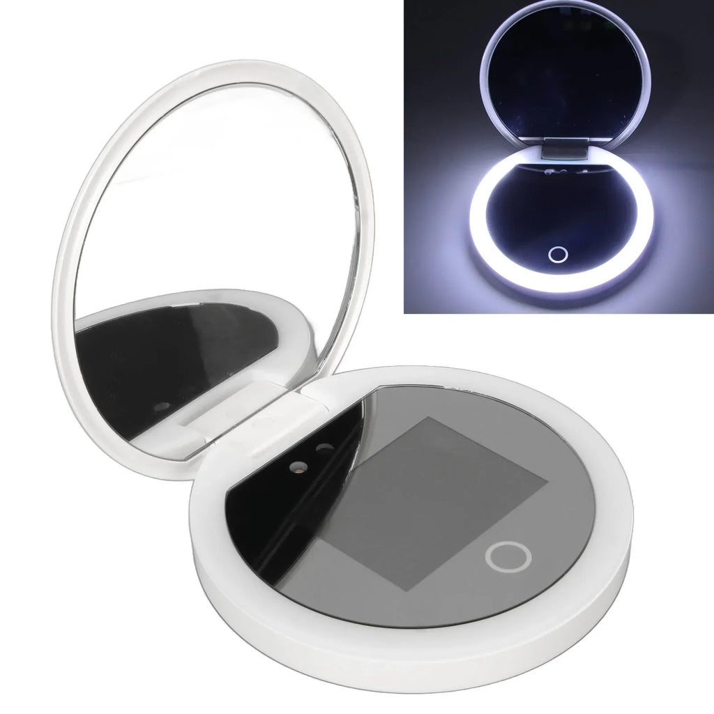 UV Mirror Sunscreen Testing Camera with Light 2X Magnification Travel Makeup 3.5in Pocket Size L