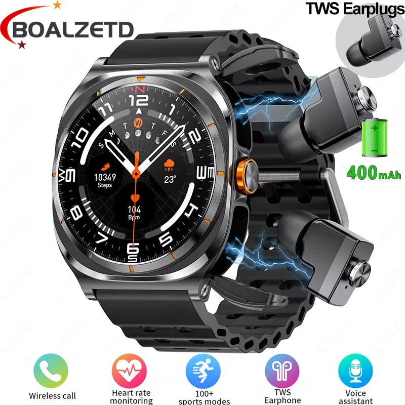 2026 New Upgraded TWS 2 in 1 Men SmartWatch with Headphones Bluetooth Call IP68 Waterproof Outdoor Sport Smartwatch For gift Hot