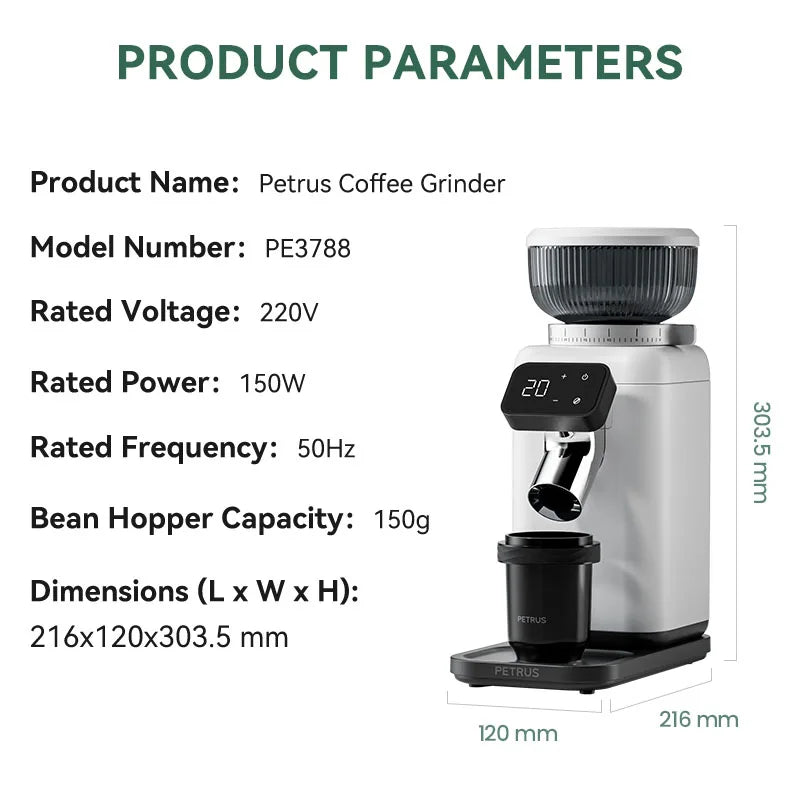 Petrus Coffee Grinder With 40 Precise Settings Conical Burr Grinder For Espresso/Drip/Pour Over/Cold Brew/French Press PE3788