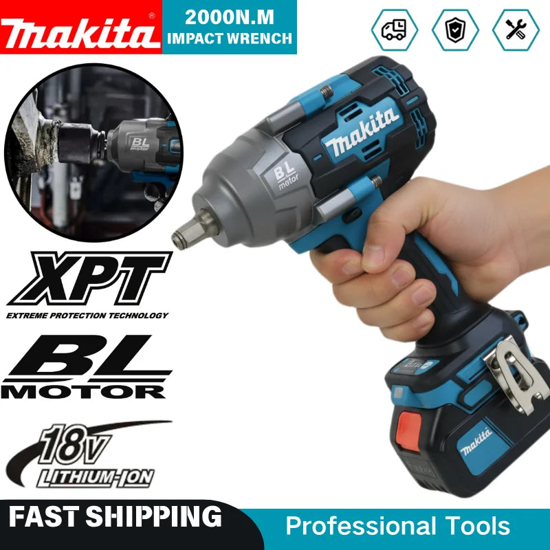 Makita 1000Nm Brushless High-Efficiency 18V Impact Wrench, Torque, Reduces Tire Change Time,Truck tire tool, Lug nut removal