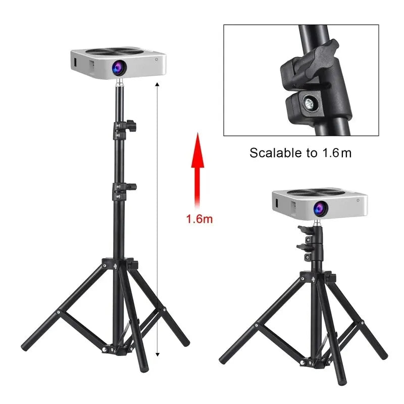 Metal Tripod Stand Universal Projector Bracket Extendable to 1.6M Aluminum Alloy Interface Adjustable Height for Projector
