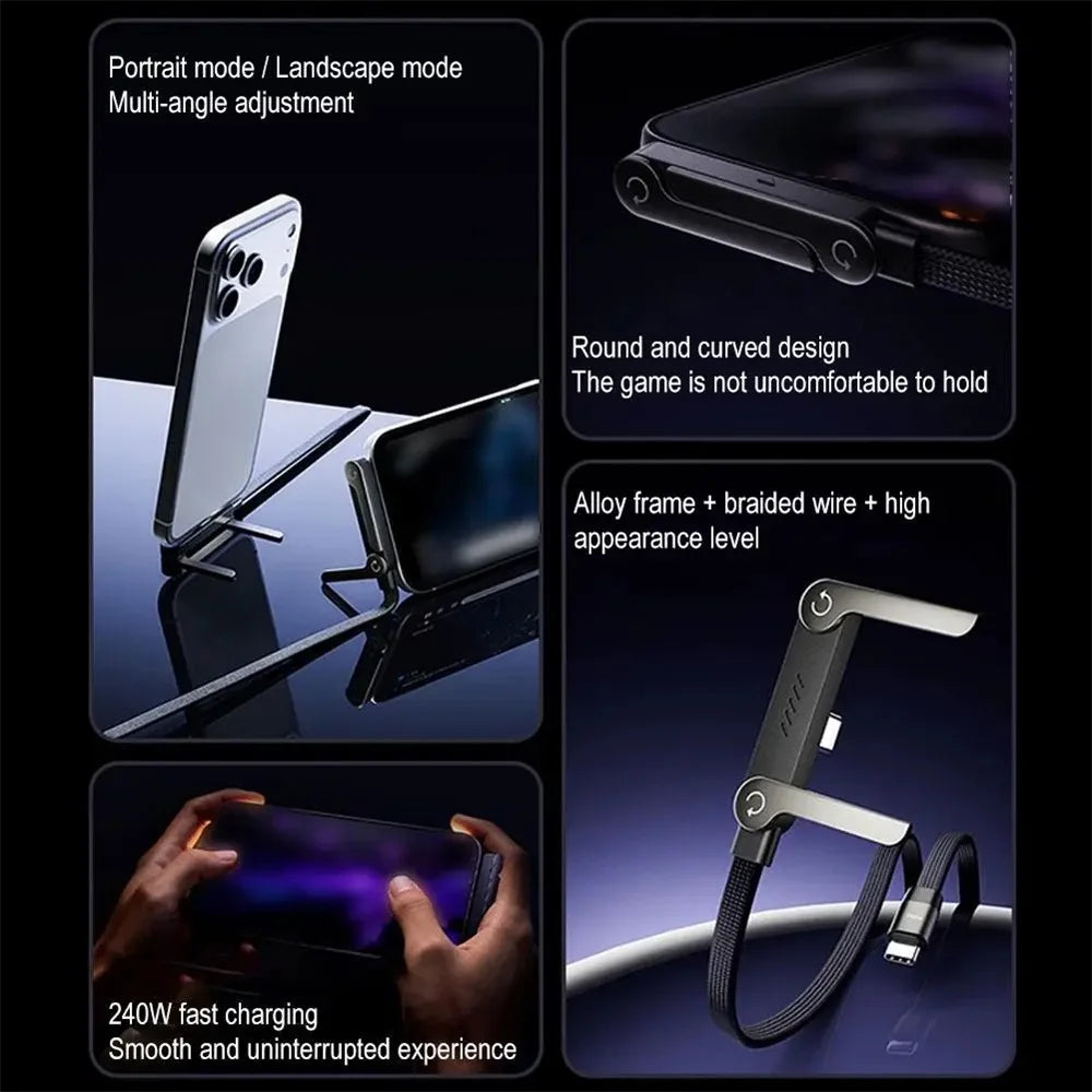 Fast Charging Cable Phone Tablet Foldable Holder 2-in-1 240W Fast Charging Foldable Phone Holder Data Cable