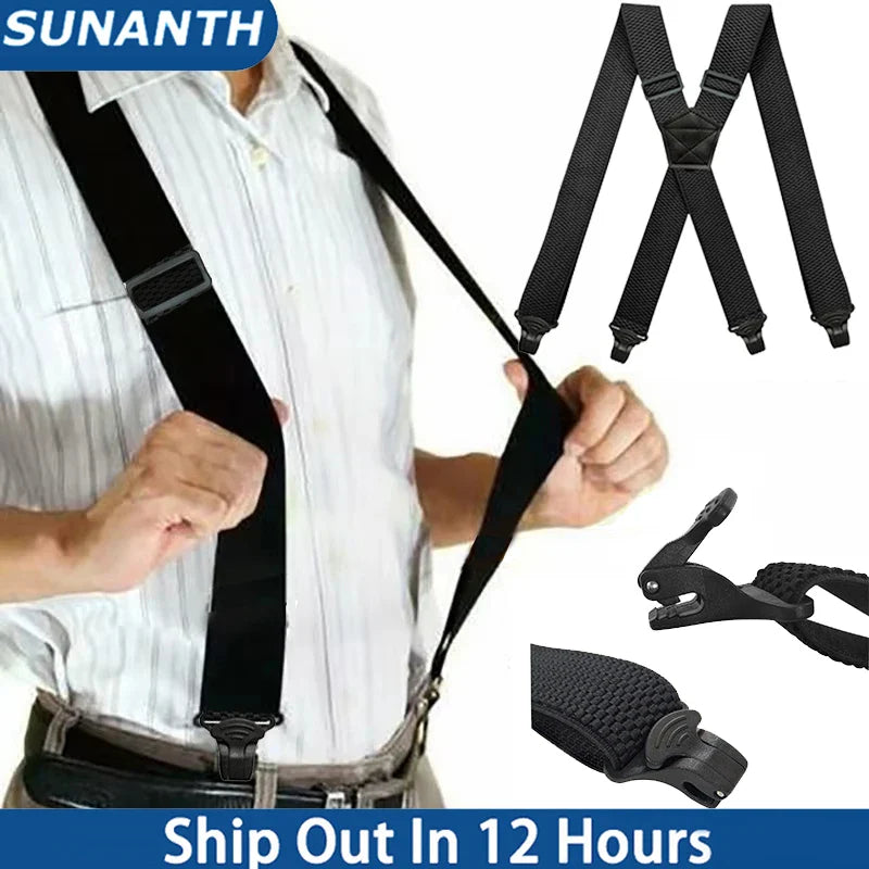 High Elastic Adjustable Work Suspenders For 3.8cm Wide with 4 Plastic Gripper Clasps Solid Color Elastic Trouser Pants Braces