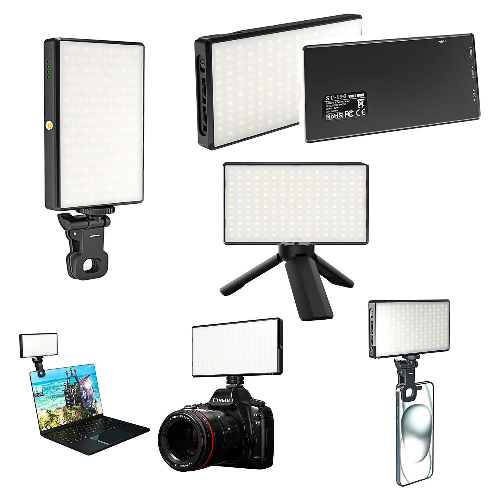 12W 192PCS high brightness LED Photography Live fill light With 3000Mah lithium battery  2500K-9000K Color Temperture Self Light