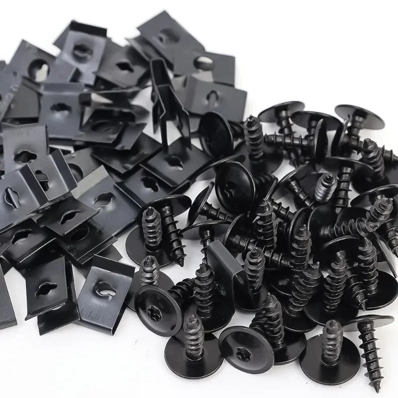 100/50/10pcs U-Type Metal Clips with Screws for Car and Motorcycle Anti-Rust Tapping Fastener Assortment Set amagi