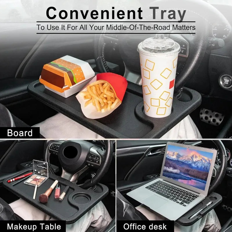Multifunctional Car Laptop Desktop Stand Portable Eating Office Car Steering Wheel Table Stand Beverage Food Coffee Tray Board