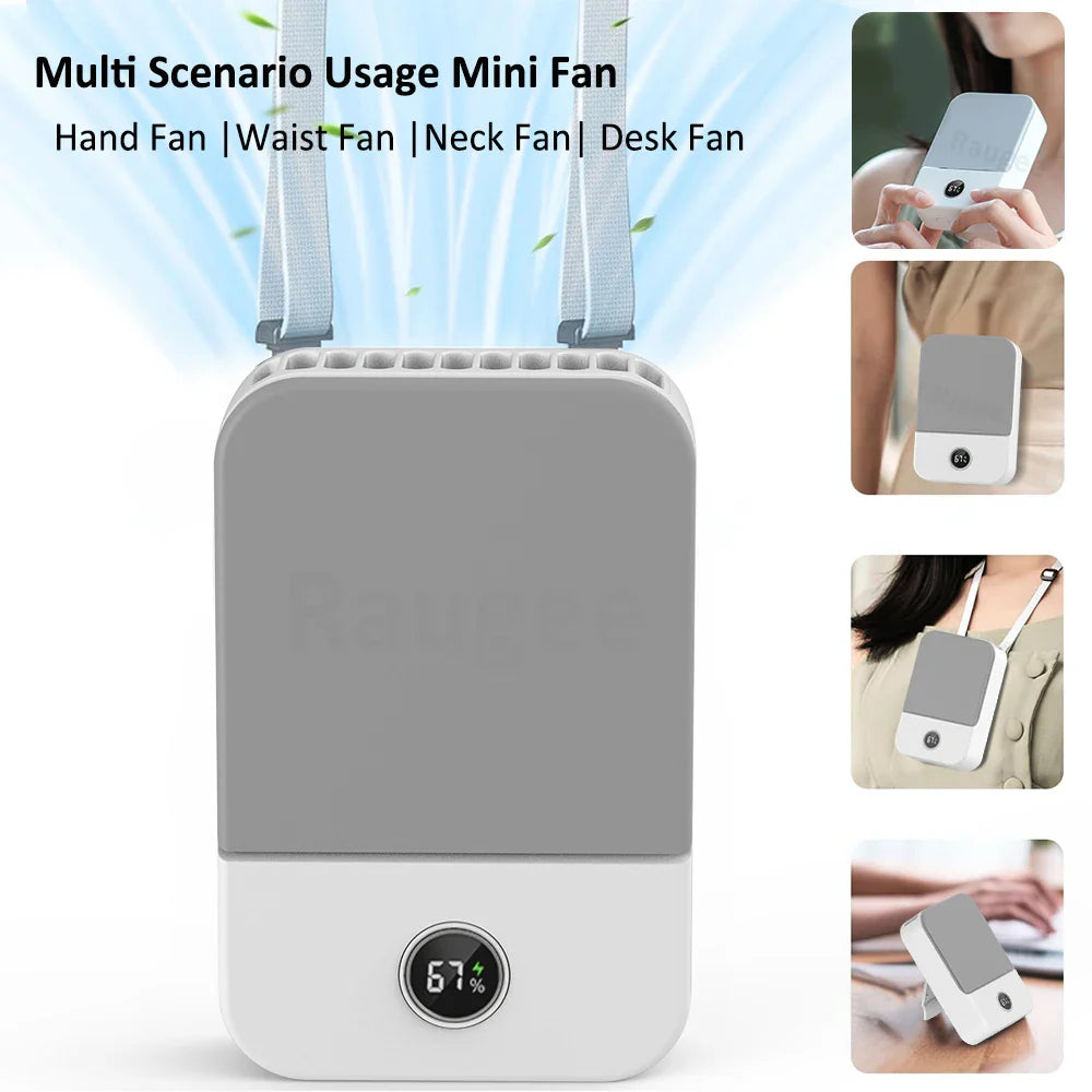 2000mAh Waist Fan Portable Hanging Neck Fan USB Rechargeable 3 Gear Bladeless Waist Neck Fan for Outdoor Working Air Cooler Fan
