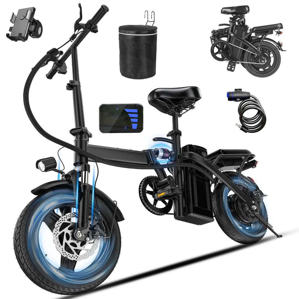 1Year Warranty 500W Adult Electric Bike 20MPH 48V10.4Ah with Dual Disc Brake 14 Inches Folding Electric Bike 22 Mile Range