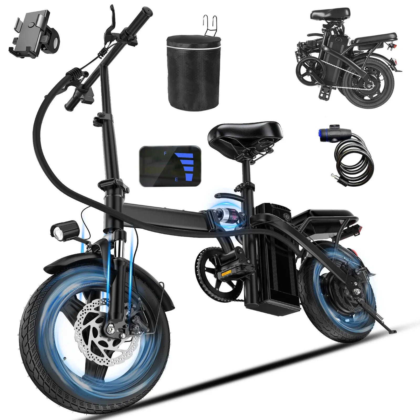 1Year Warranty 500W Adult Electric Bike 20MPH 48V10.4Ah with Dual Disc Brake 14 Inches Folding Electric Bike 22 Mile Range
