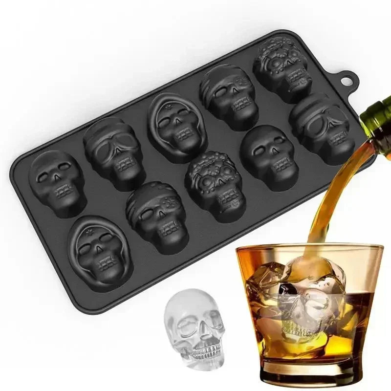 Skull Ice Cube Mold 10 Grid Reusable Silicone Ice Mold  Drinks Whiskey Cocktail Chocolate Ice Cream Kitchen Baking Making Tools