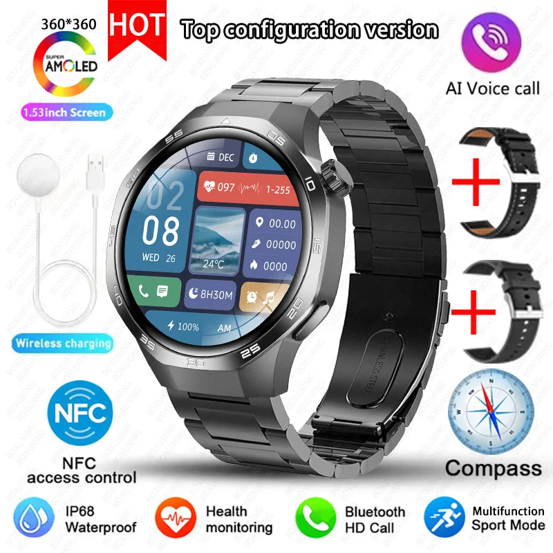 2025 New BOXUXING Watch 5 MAX Smart Watch AMOLED Screen NFC GPS Tracker Bluetooth Call Health Waterproof Smartwatch Men Women