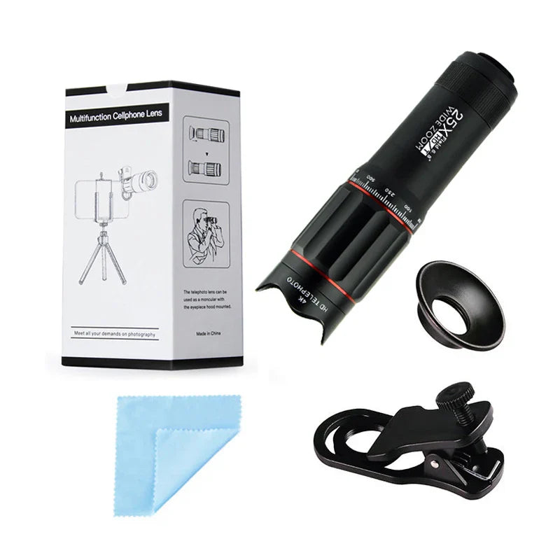 25X Phone Telephoto Lens Kit Phone Holder Portable Tripod Stabilizer Highpower Zoom Concerts Contest Outdoor Observation Animal