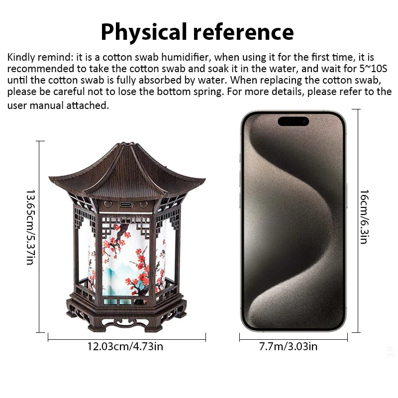 USB-Powered Air Humidifier, Modern Asian Decor, Mini Humidifier, 2 Spray Modes,  Continuous/Mist Modes, Ideal Romantic Gift.