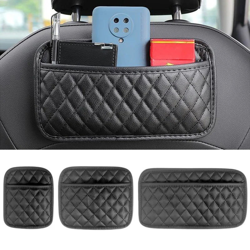 1Pc Car Adhesive Organizers Pocket Bags PU Leather Car Storage Box Collecting Bag For Cards Phone Key Car Interior Universal