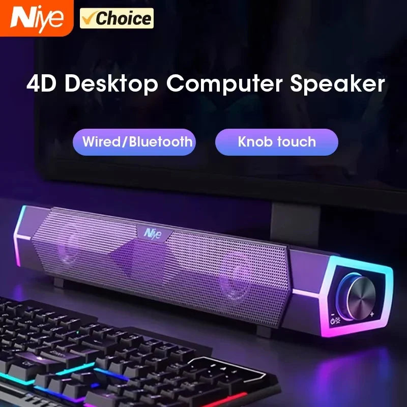 Bluetooth 5.0 and Wired Computer Soundbar Speakers with 4D Surround Sound Stereo and Subwoofer for Laptop PC