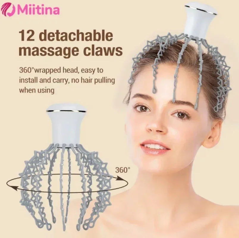 12 Claw Octopus Electric Head Massager Therapeutic Head Scratcher Relief Stress Relief Fatigue Blood Circulation Hair Massage