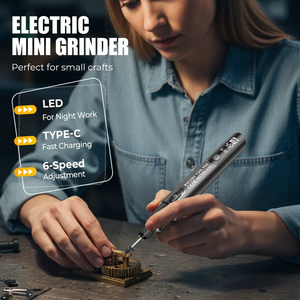 Electric Mini Grinder Engraving Pen 6000-16000r Wireless Grinder 6-speed Adjustable Cordless Micro Rotary Tools Drill