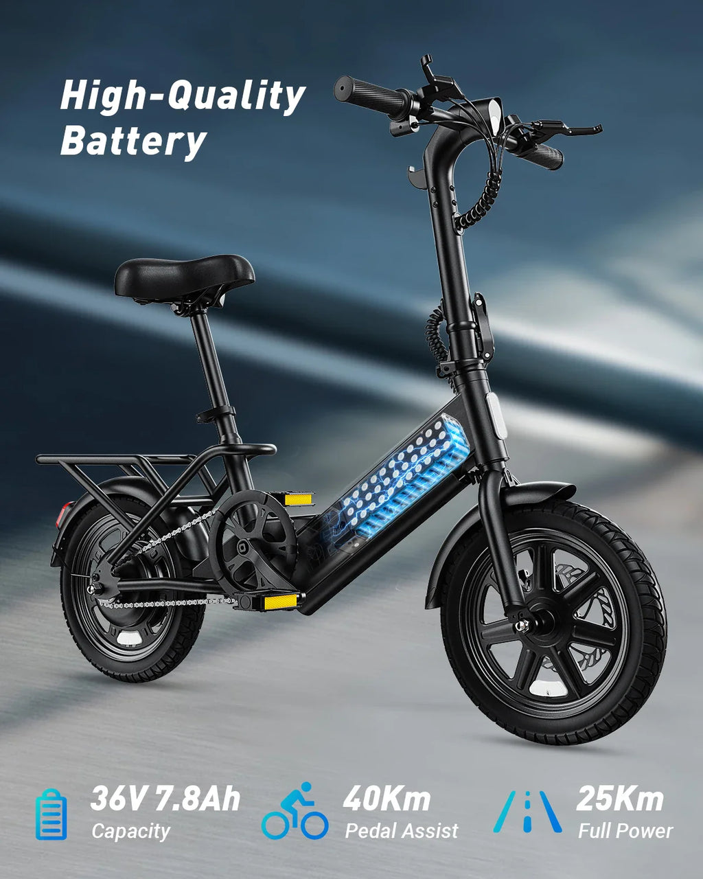 【1 Year Warranty】DYU C3 14 inch Folding Electric Bicycle Peak 500W Motor 280WH Battery Electric Bike,20mph city E-bike UL2849
