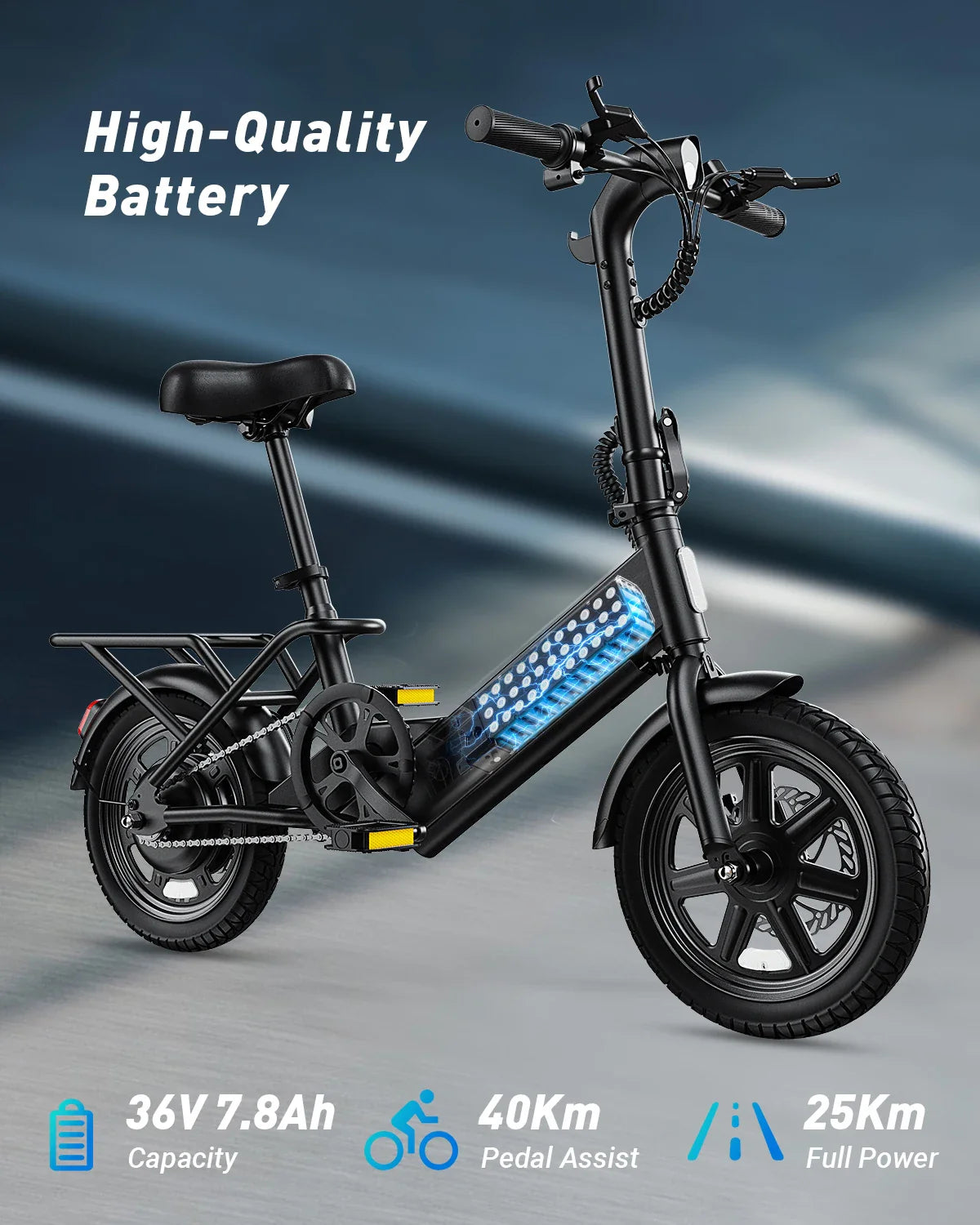 【1 Year Warranty】DYU C3 14 inch Folding Electric Bicycle Peak 500W Motor 280WH Battery Electric Bike,20mph city E-bike UL2849