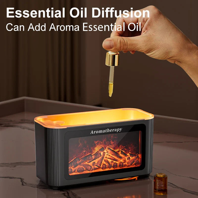 Simulated Fireplace Aroma Diffuser with 7-Color Flame Effects, Retro-Style Charcoal Design, Essential Oil Diffuser for Home Use