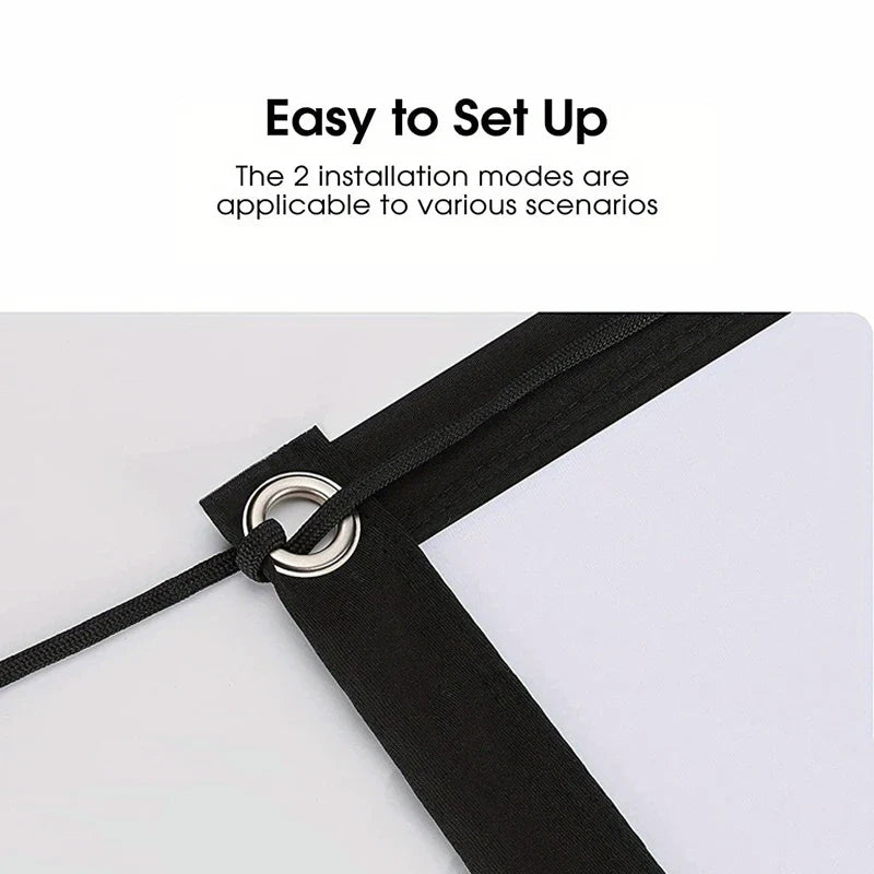 60 inch/72 inch/84 inch/100 inch/120 inch/150 inch HD projection screen with rope. Easy installation without drilling holes.