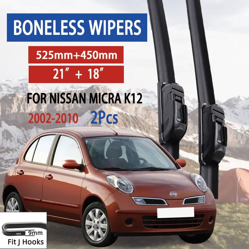 For Nissan Micra K12 2002-2010 Car Wiper U-type Soft Rubber Boneless Wiper HD Quiet Durable Automotive Wiper 21"+18"