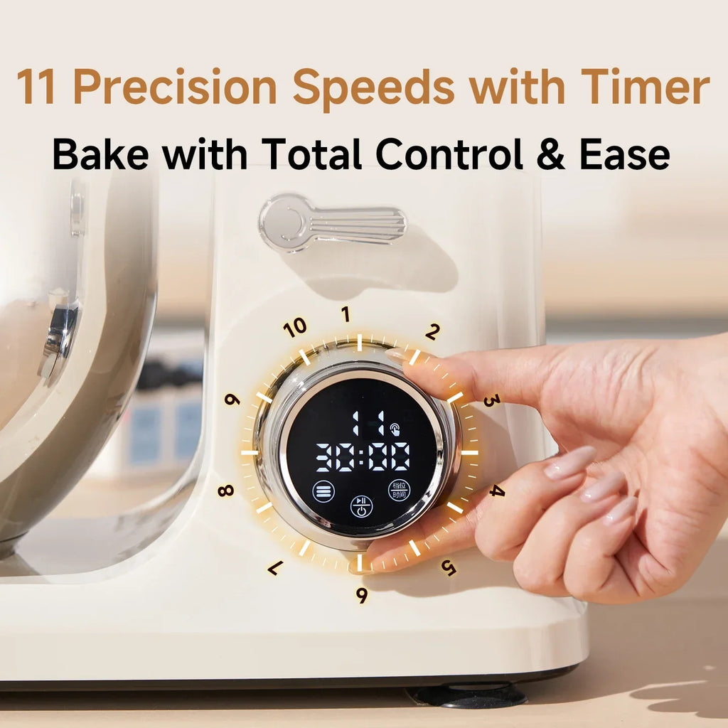 SUNATUR SM-606E Stand Mixer 900W 7L Electric Kitchen Mixer with 11 Speeds & Timer, Ultra-Quiet Dough Mixer for Home Baking