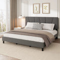 Adjustable Headboard King Size Bed Frame with Linen Upholstery, Sturdy Wooden Slats, Easy Assembly