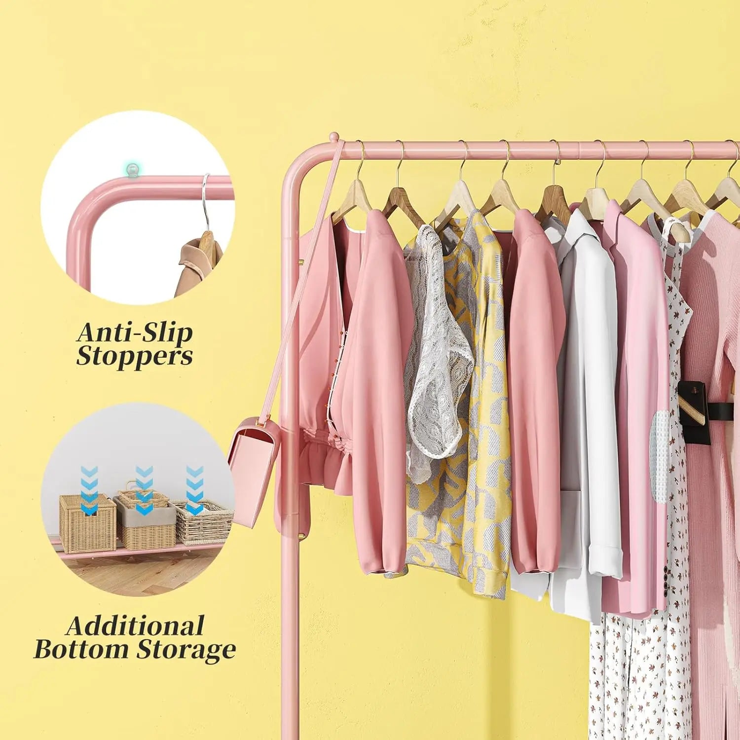 Purple Rolling Clothes Rack with Storage Shelves, 360° Wheels for Easy Mobility and Brake Lock
